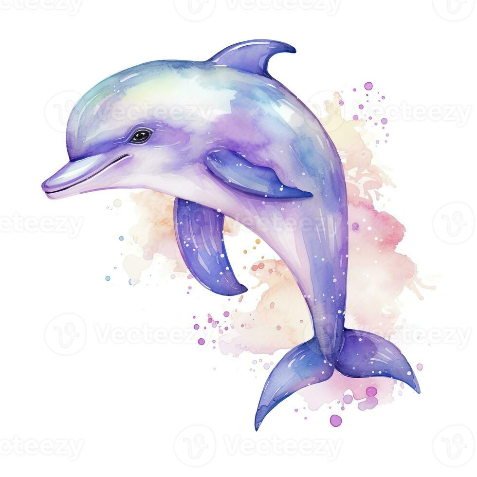 AI generated Watercolor fantasy Baby Dolphin clip art isolated white background. AI Generated photo