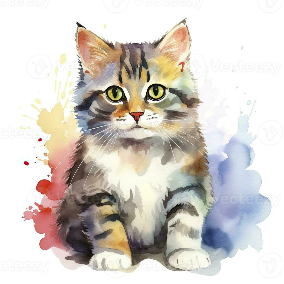 ai generado acuarela gato acortar Arte en blanco antecedentes. ai generado foto