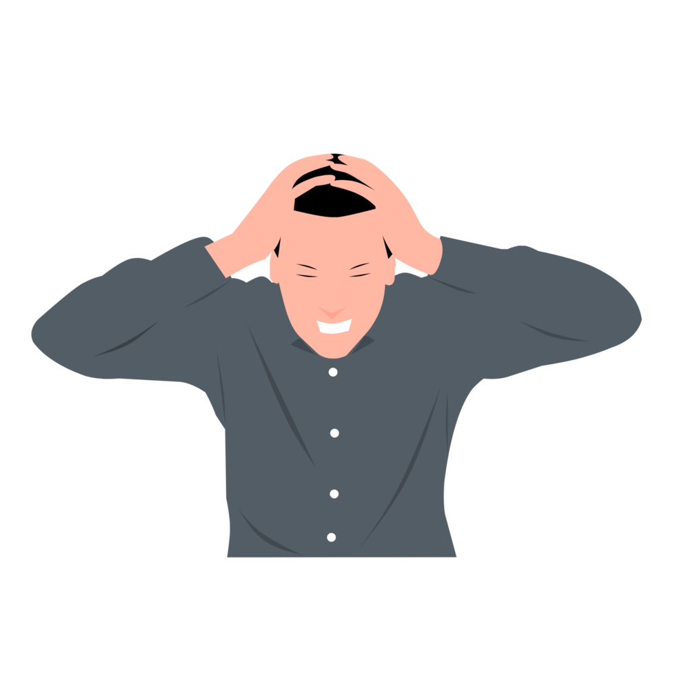 a man with his hands on his head, with a confused expression png