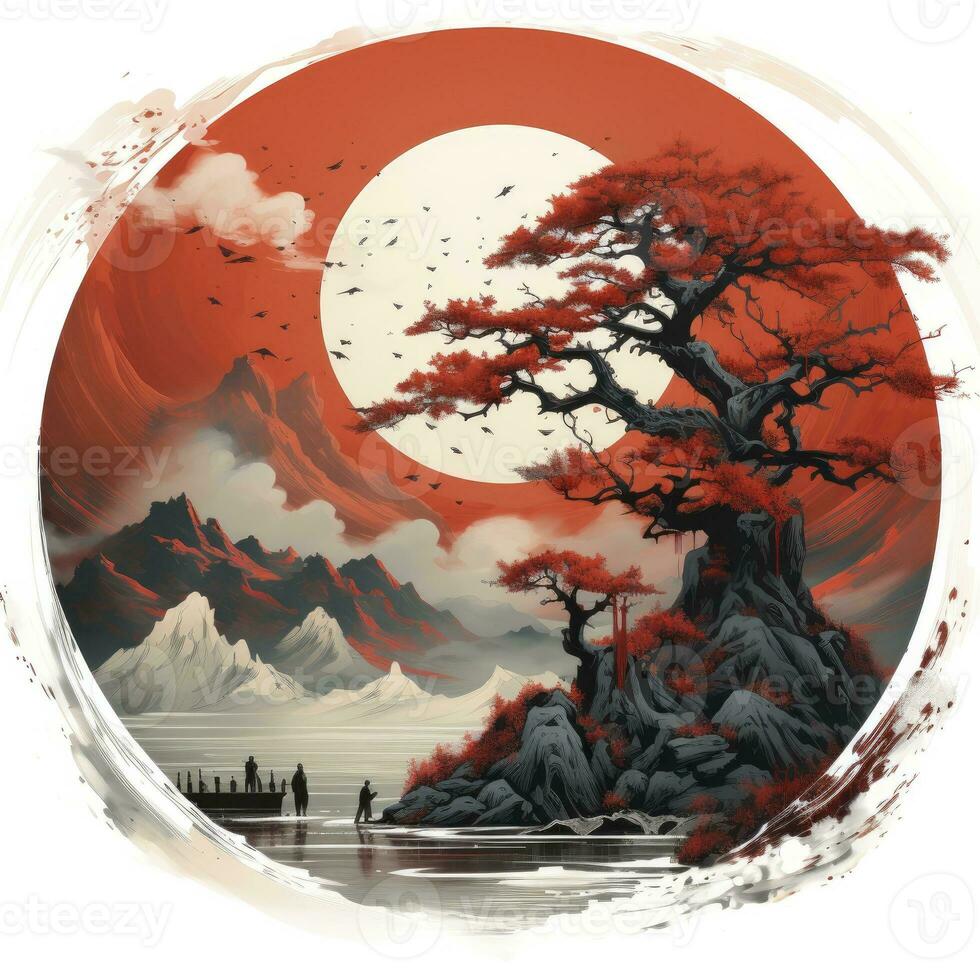 AI generated Chinese ink painting. T-shirt Design. AI Generated photo