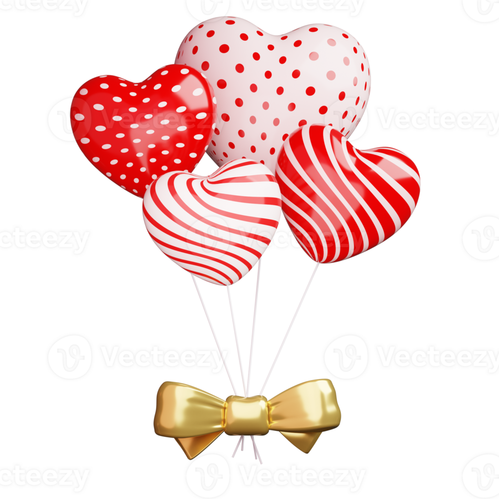 3d flying pink and red balloons with bow. for decoration valentine's day and mother's day. png
