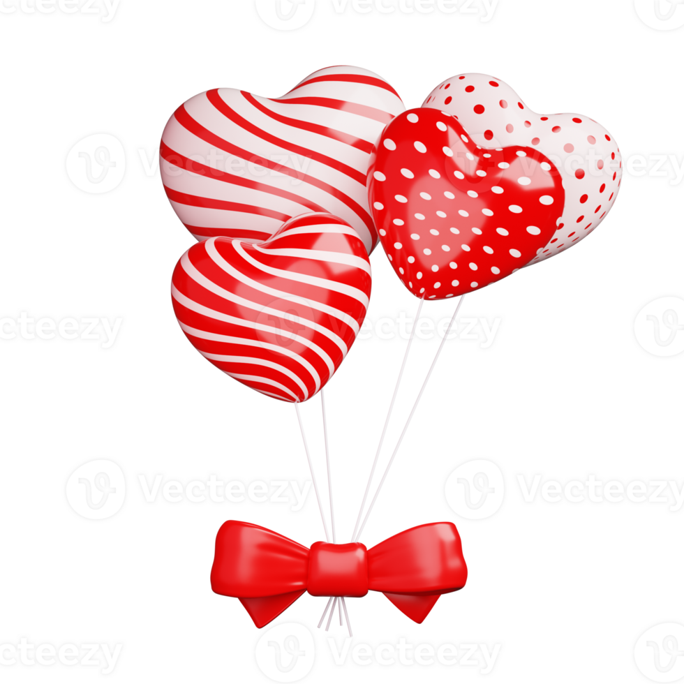 3d flying pink and red balloons with bow. for decoration valentine's day and mother's day. png