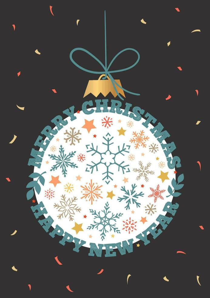 Happy New Year Card with winter elements. Vector modern illustration in trendy colors.