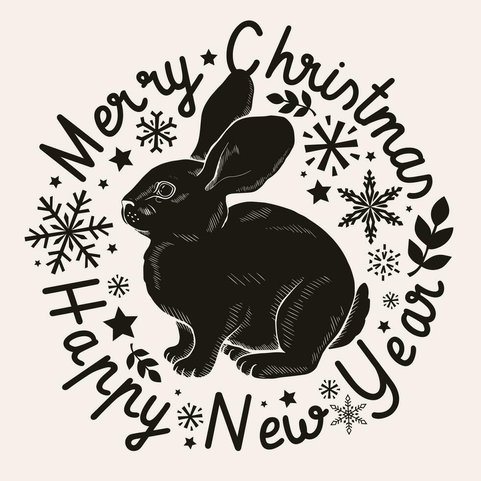 María Navidad y contento nuevo año vector gráfico ilustración con conejo, para saludo tarjetas, volantes, invitaciones, carteles, calendarios, folletos, pancartas, social redes