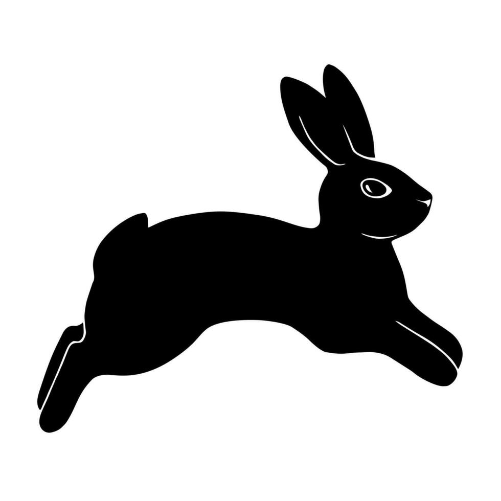 Drawn silhouette of a jumping rabbit. Black and white icon. Vector graphics illustration.