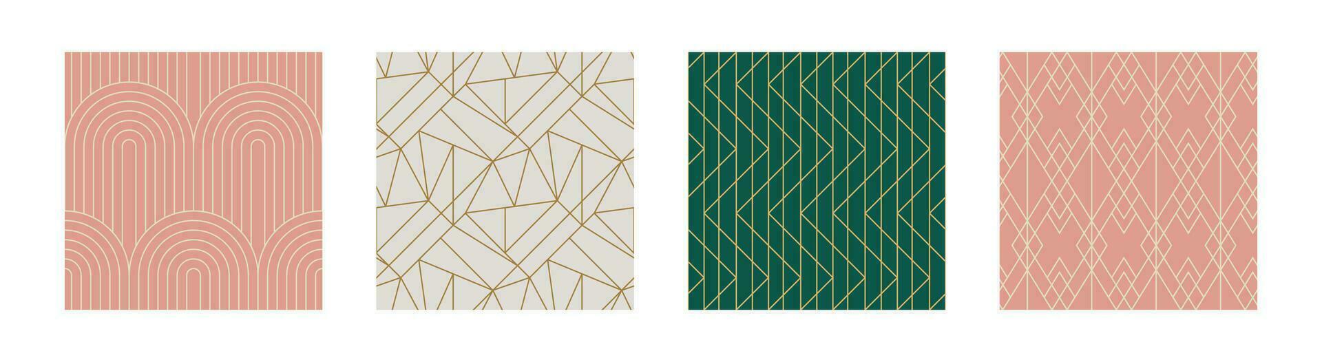 conjunto de Clásico Arte deco sin costura modelo. línea Arte geométrico oro formas moderno adornos vector ilustración. gatsby retro elegante antecedentes para tela, fondo de pantalla o envase