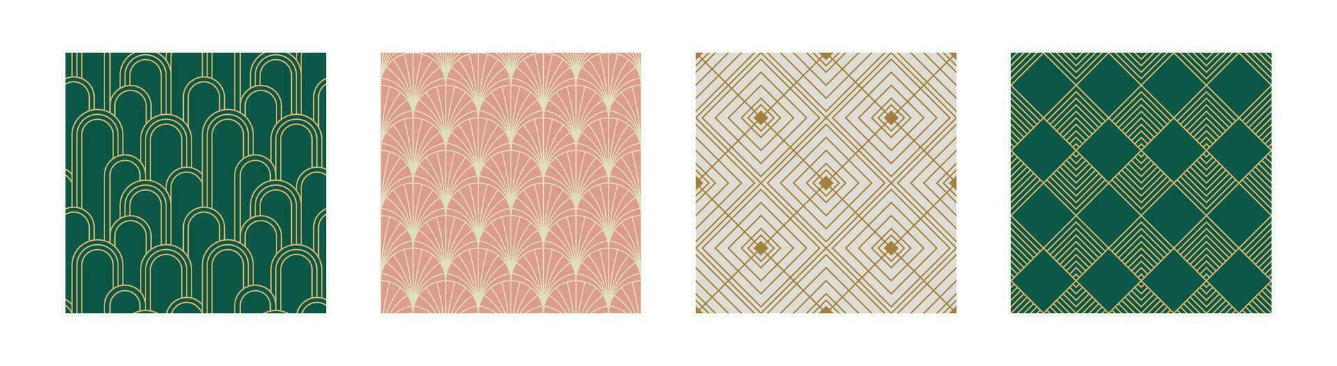 Set of Vintage Art Deco Seamless Pattern. Line art geometric gold shapes. Modern ornaments vector illustration. Gatsby retro elegant background for fabric, wallpaper or wrapping