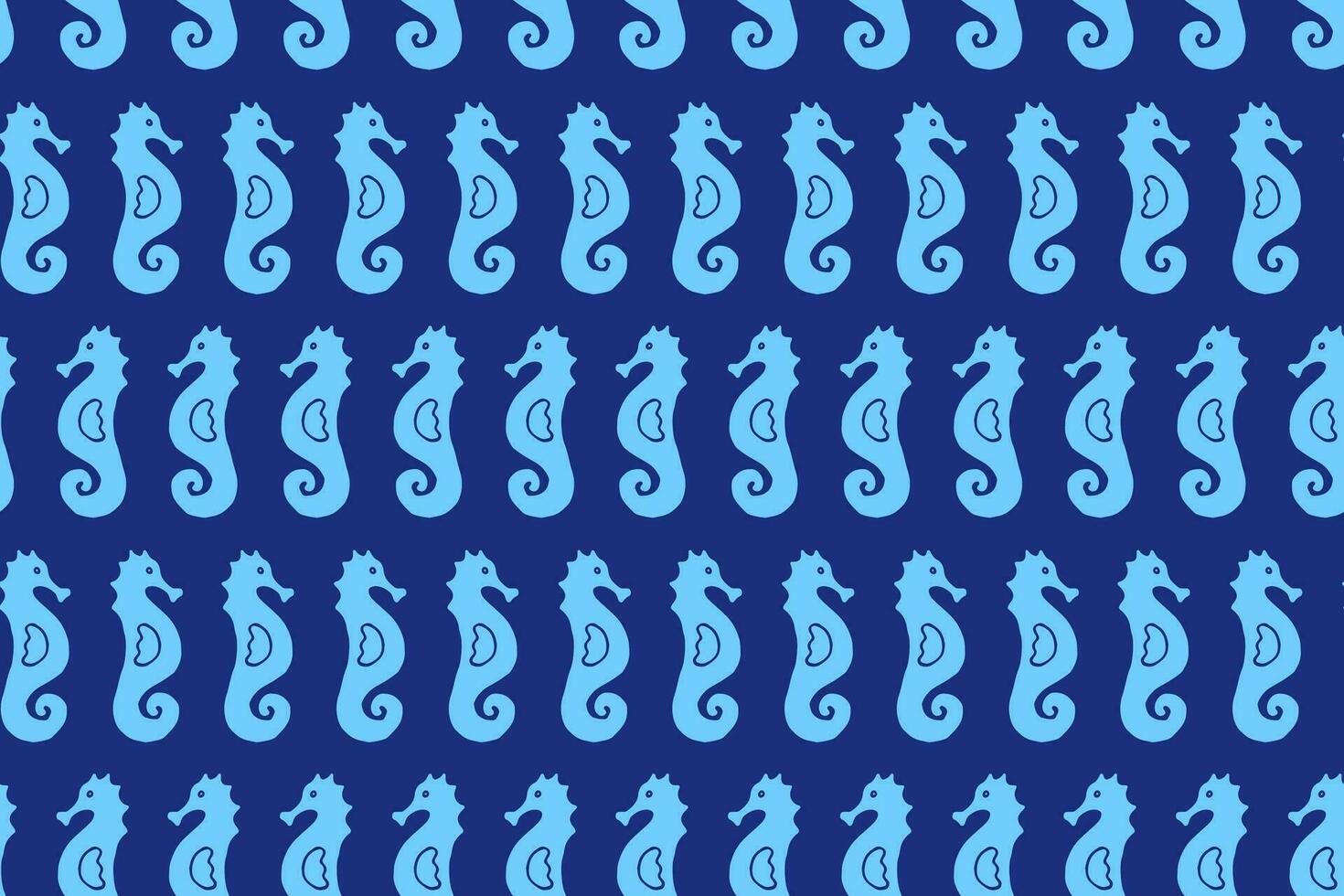 Seahorse Seamless Pattern. Vector Illustration on Blue Background. Blue