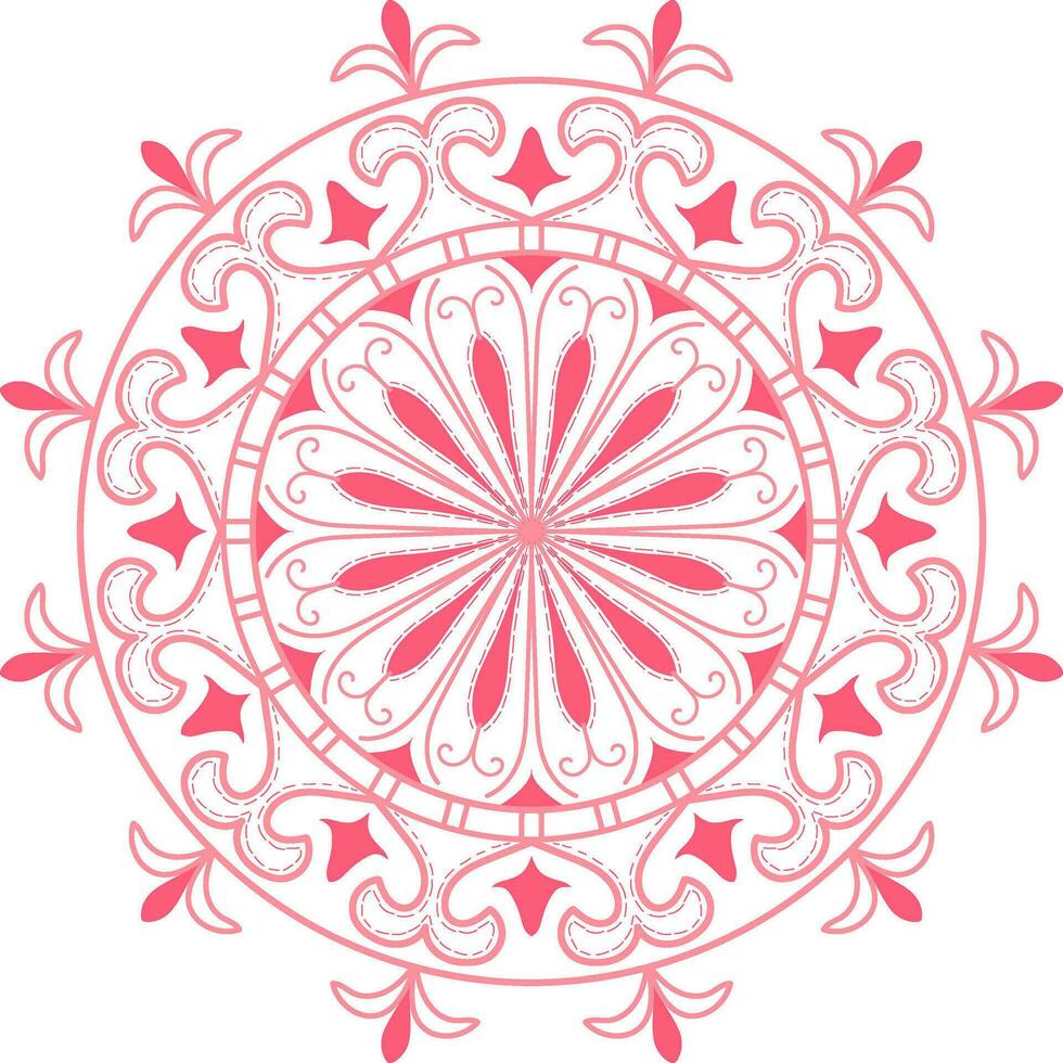 A pink circular design with swirls and mandala design vector