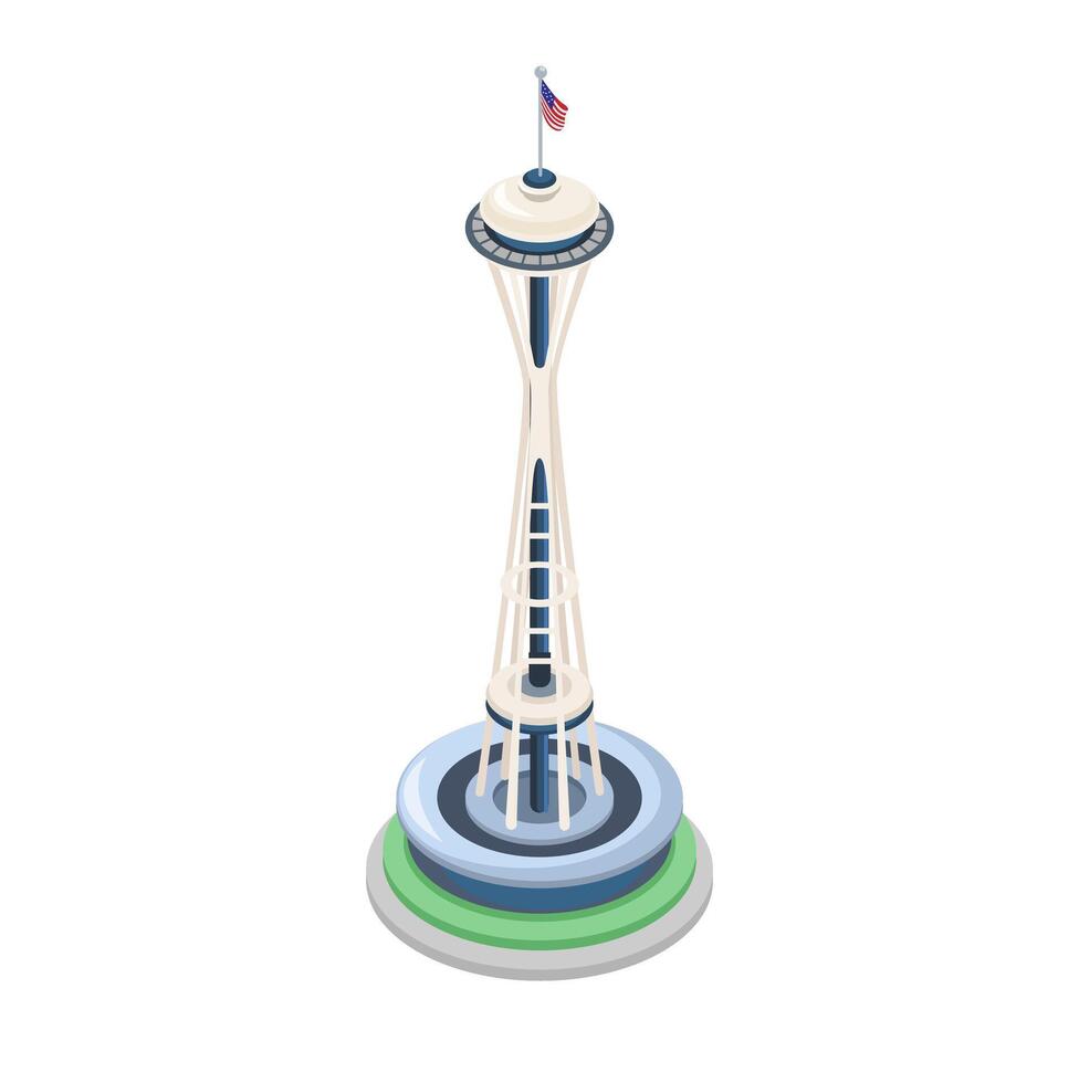 The Space Needle Observation Tower Seattle, Washington, United States. Landmark Isometric Illustration Vector