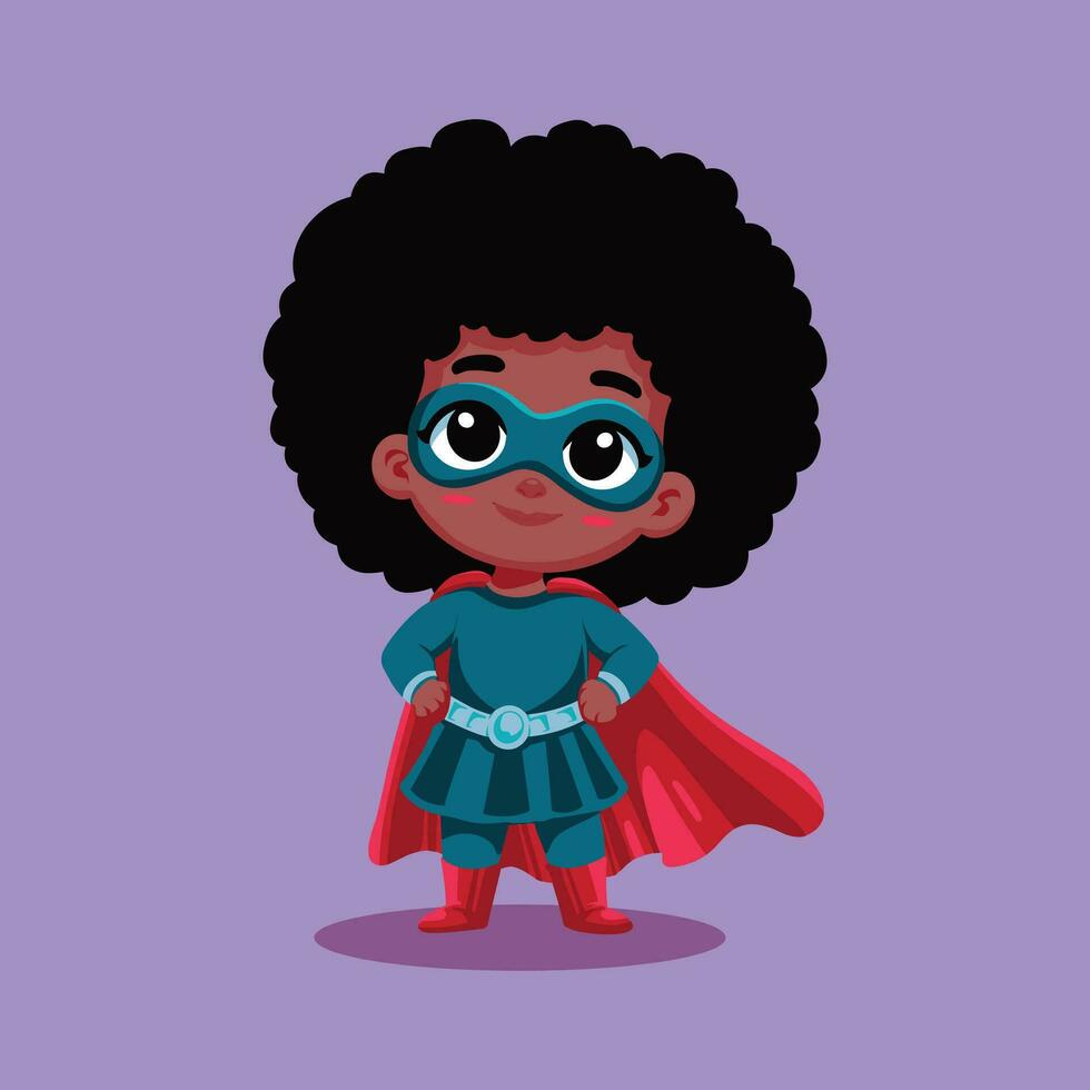 africano americano linda superhéroe niños dibujos animados vector