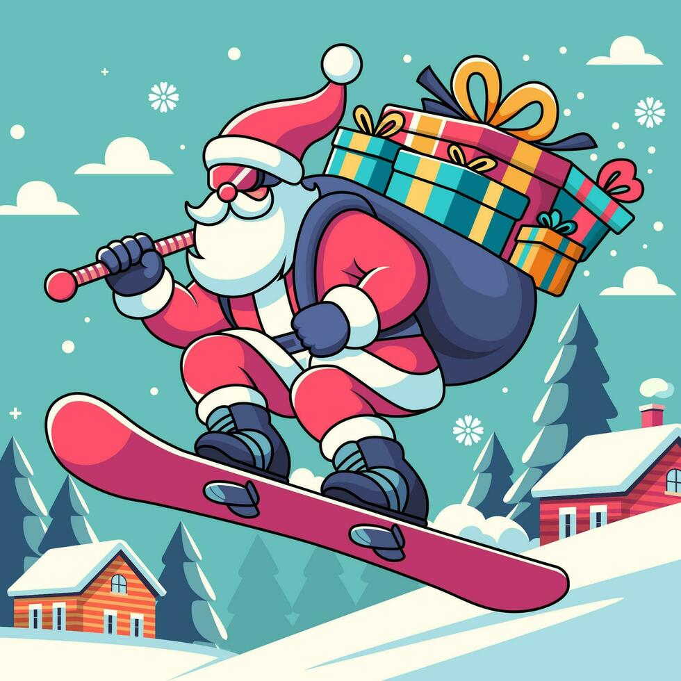 santa claus on snowboard vector illustration