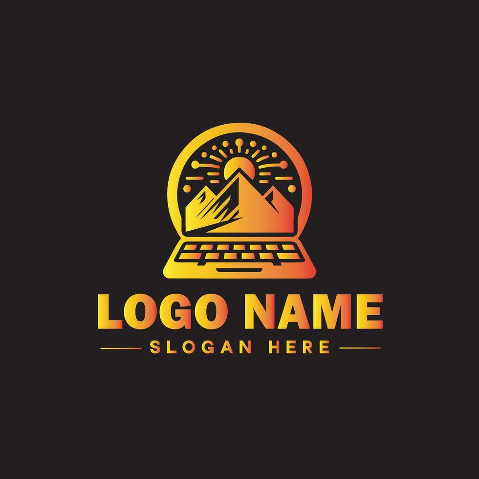 Technology logo and icon symbol clean flat modern minimalist business and digital internet marketing agency cyber security software crypto tech web logo design editable vector