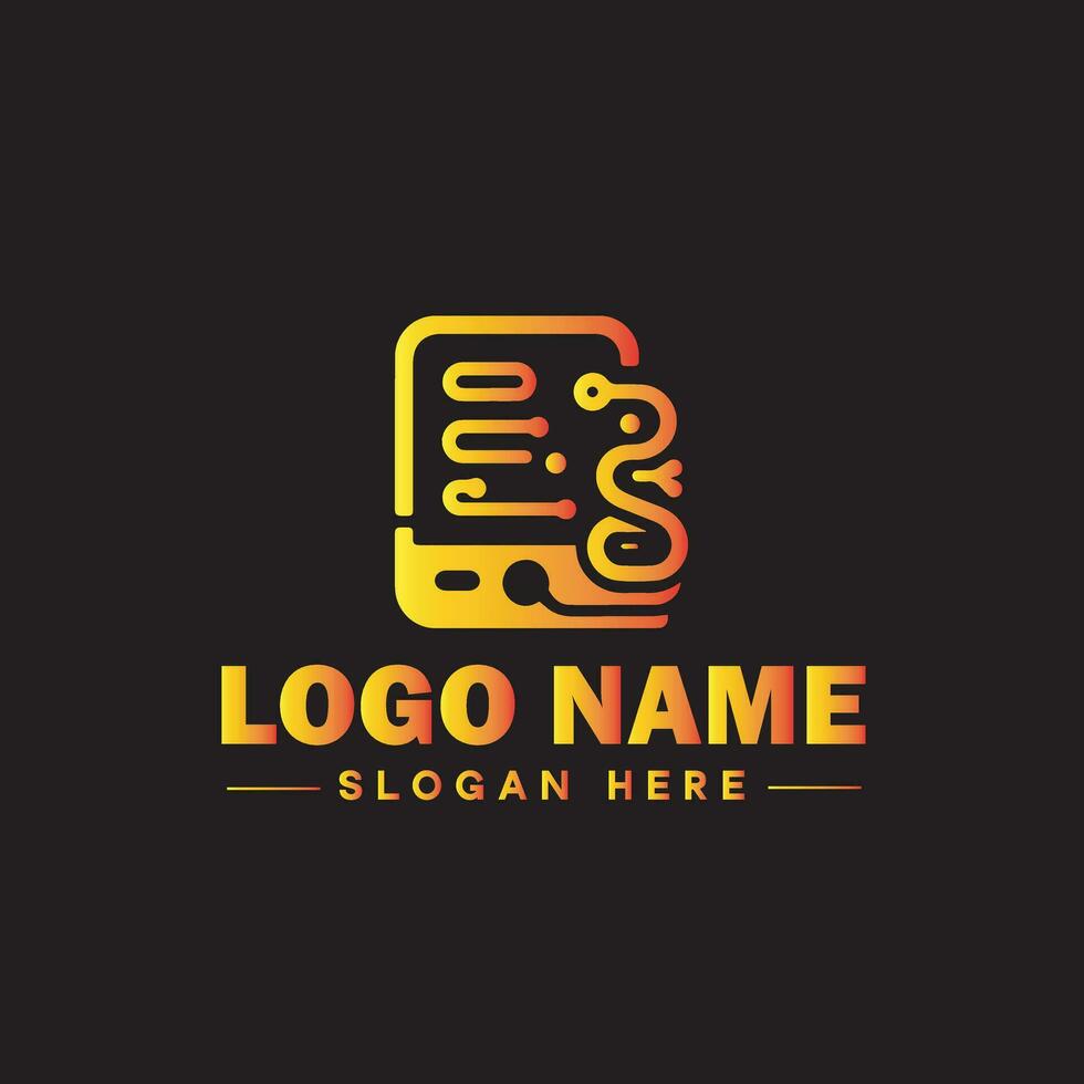 Technology logo and icon symbol clean flat modern minimalist business and digital internet marketing agency cyber security software crypto tech web logo design editable vector