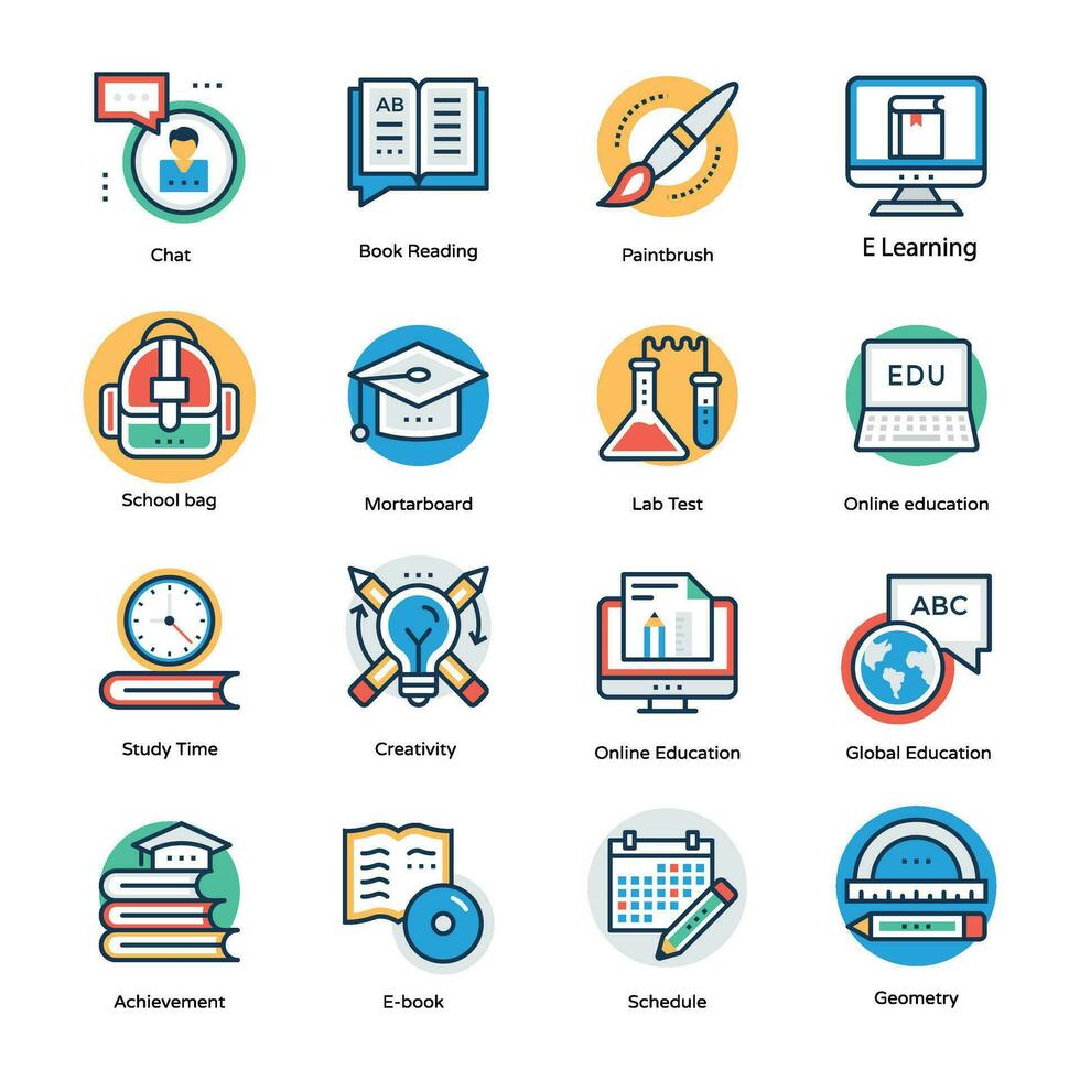 Flat Design Vector Icons of Education Theme