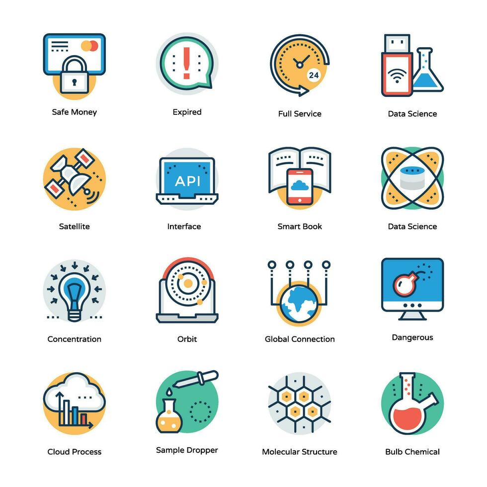 Technology Flat Vector Icons Set