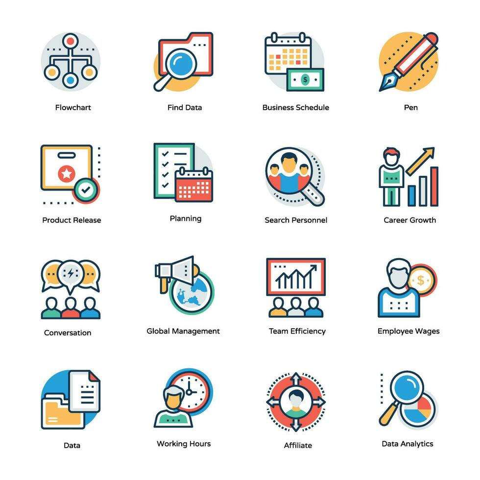 Workflow and Business Flat Icons vector