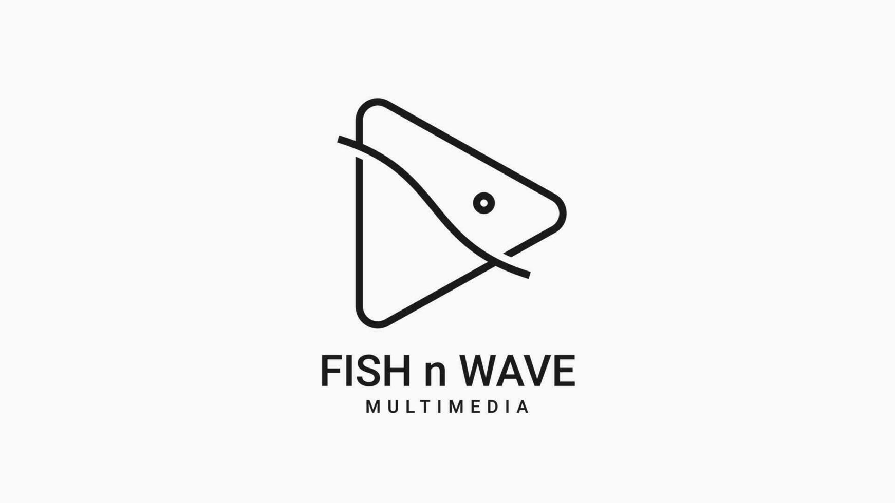 Fish and wave play button minimalist outline vector logo design