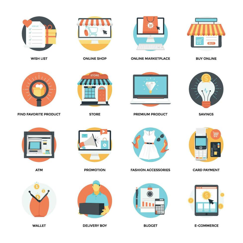 Set of Shopping and Ecommerce Flat Icons vector