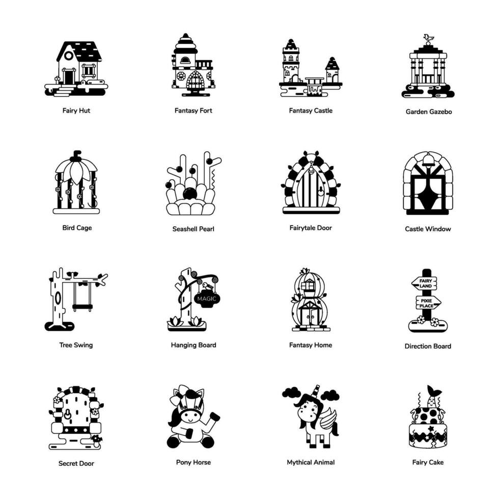 Collection of Fantasy Life Glyph Icons vector