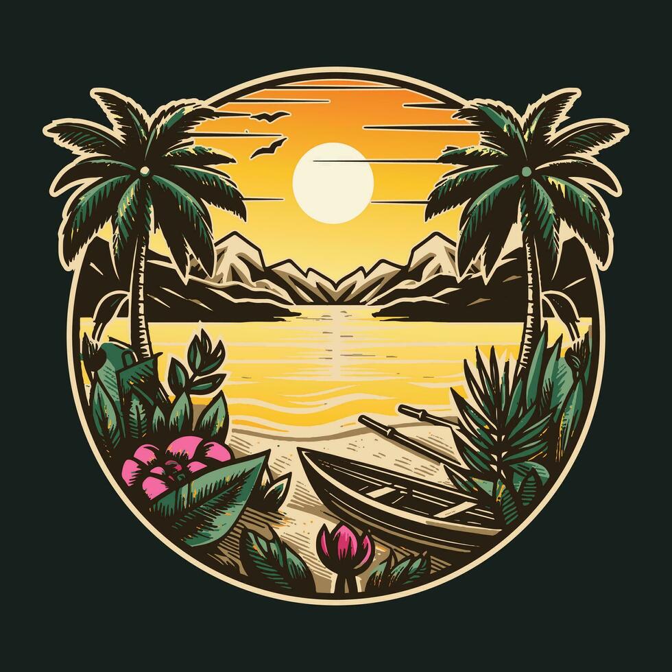 tropical island logo, outdoor, and landscape vector