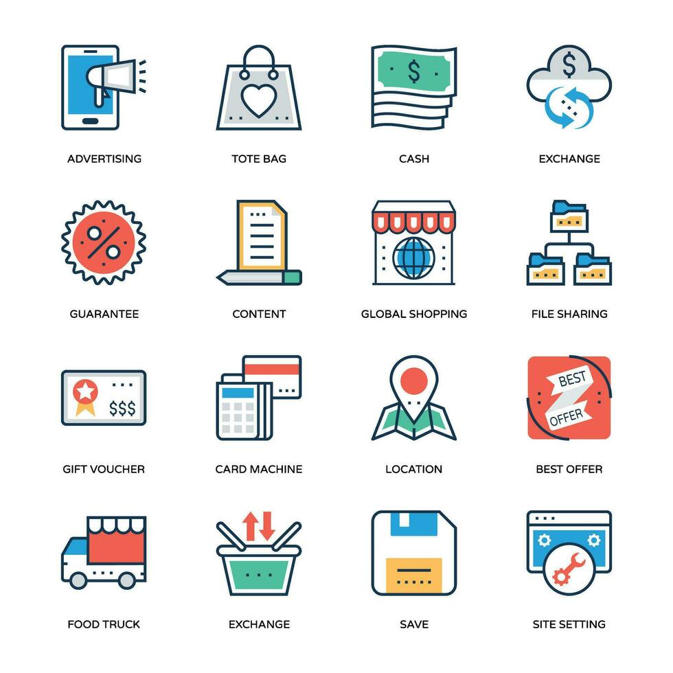 Pack of Shopping and mCommerce Flat Icons vector