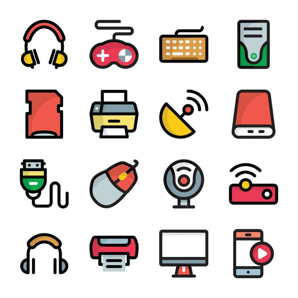 Pack of Media and Hardware Icons vector