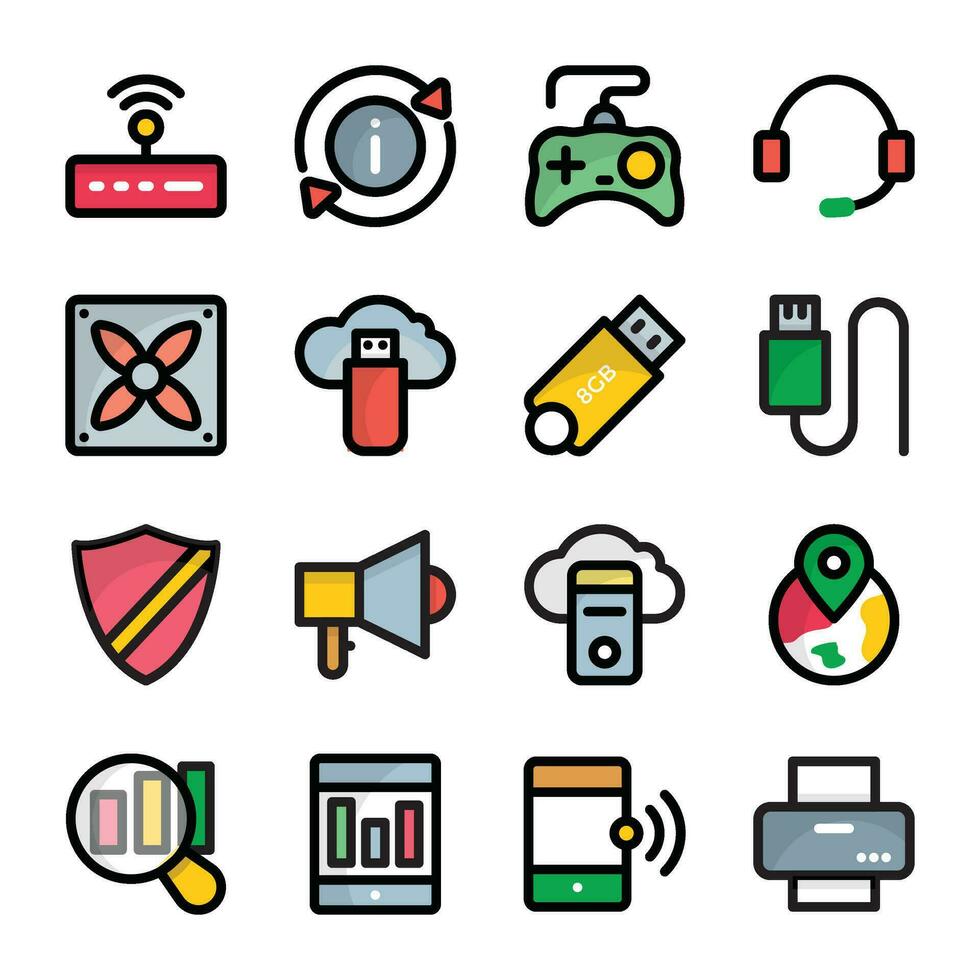 Pack of Computer Devices and Hardware Icons vector