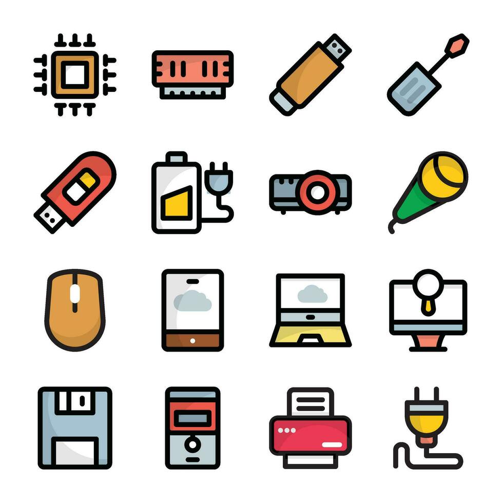 Pack of Computer Technology and Hardware Icons vector