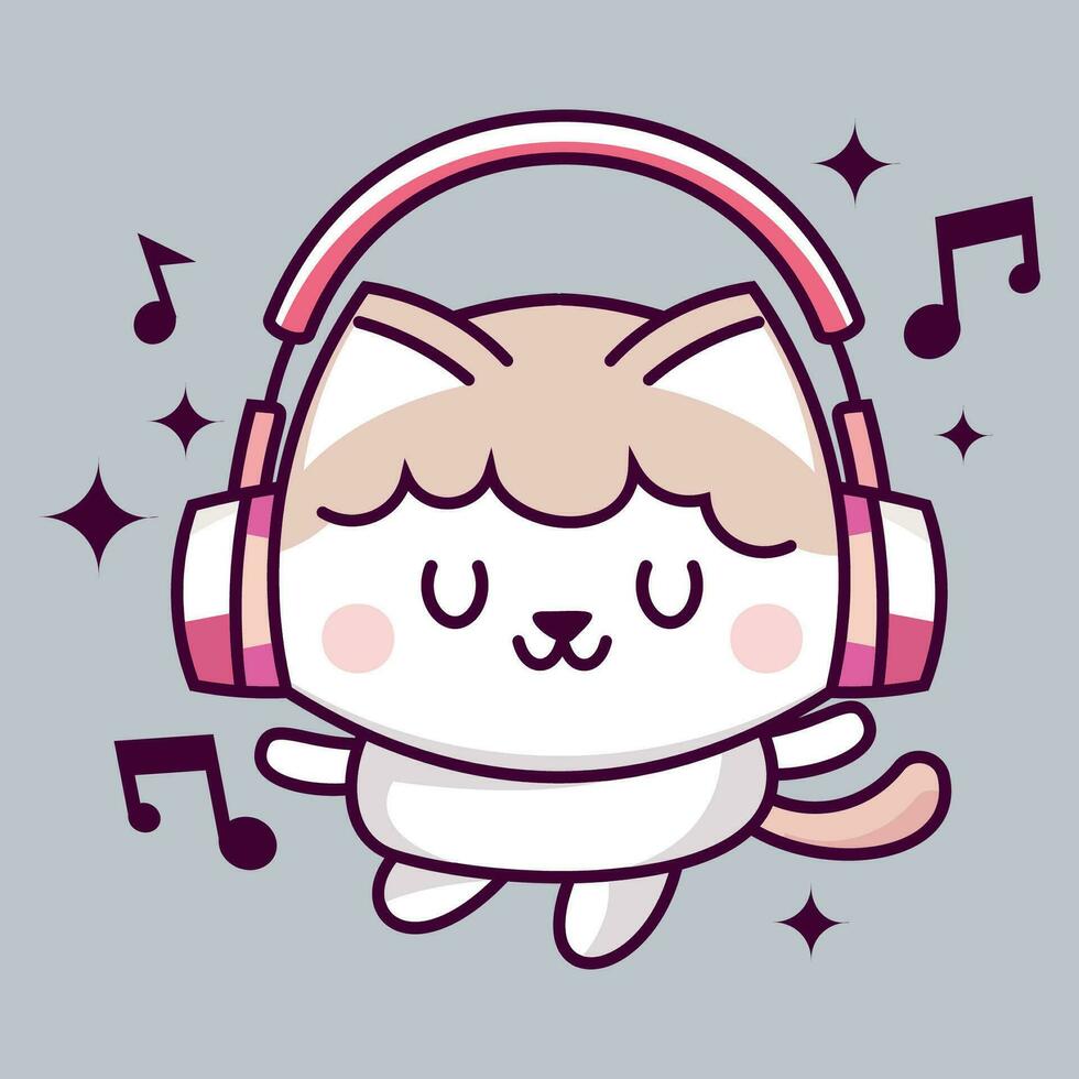 Vector of a cute cat listening to music