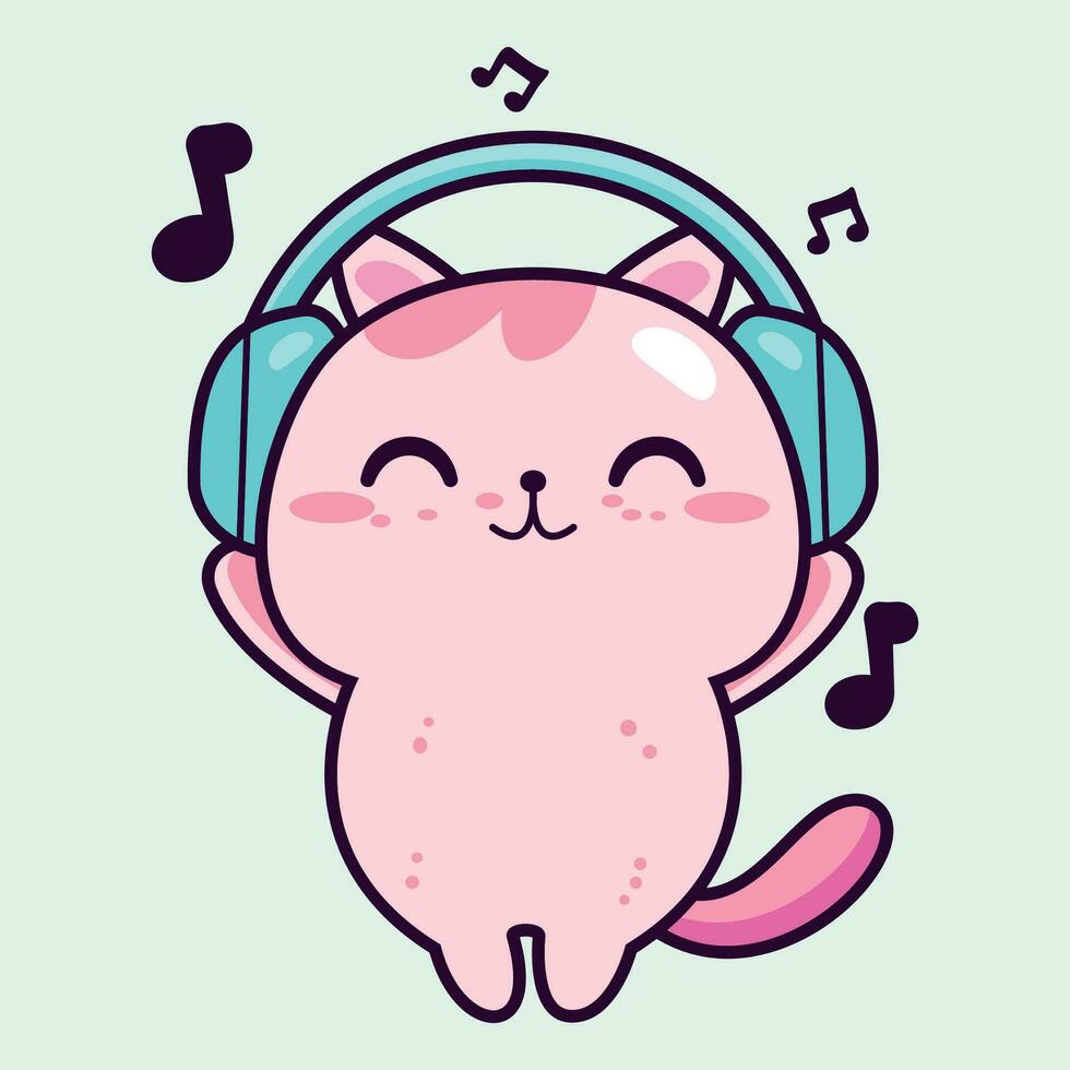 Vector of a cute cat listening to music