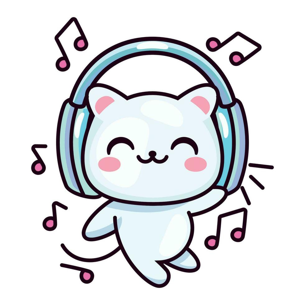 Vector of a cute cat listening to music