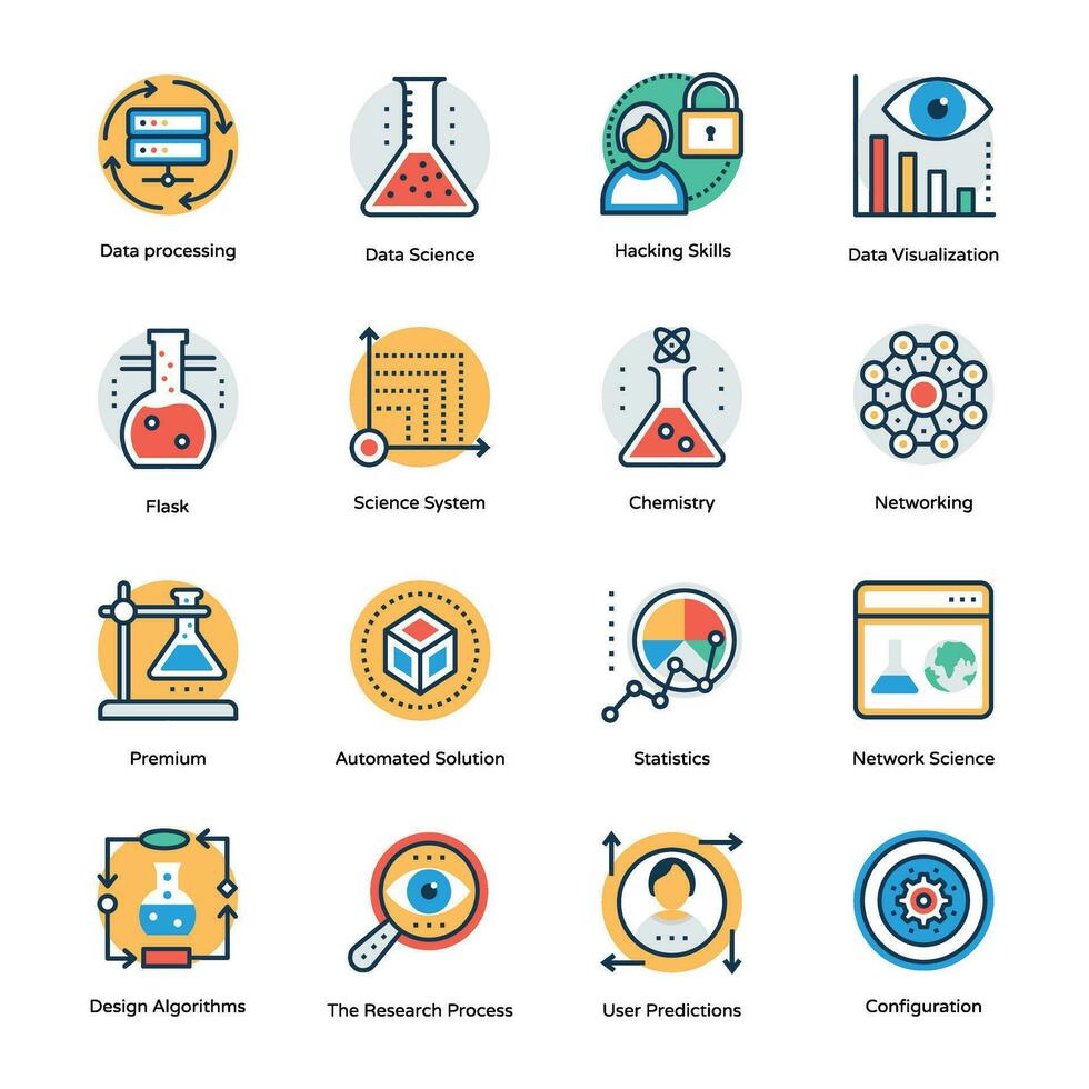 Business and Science Technology Flat Vector Icons Set