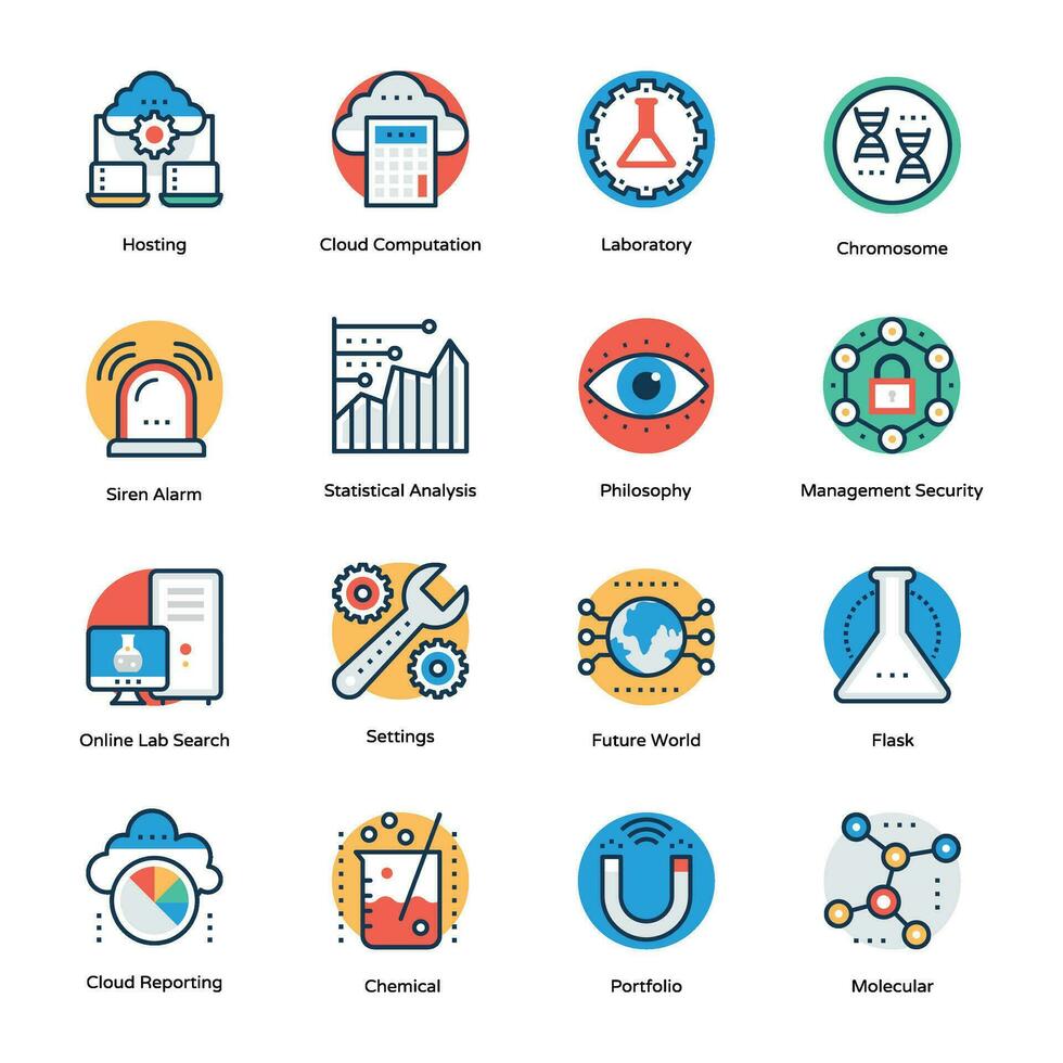 Chemistry and Technology Flat Vector Icons Set