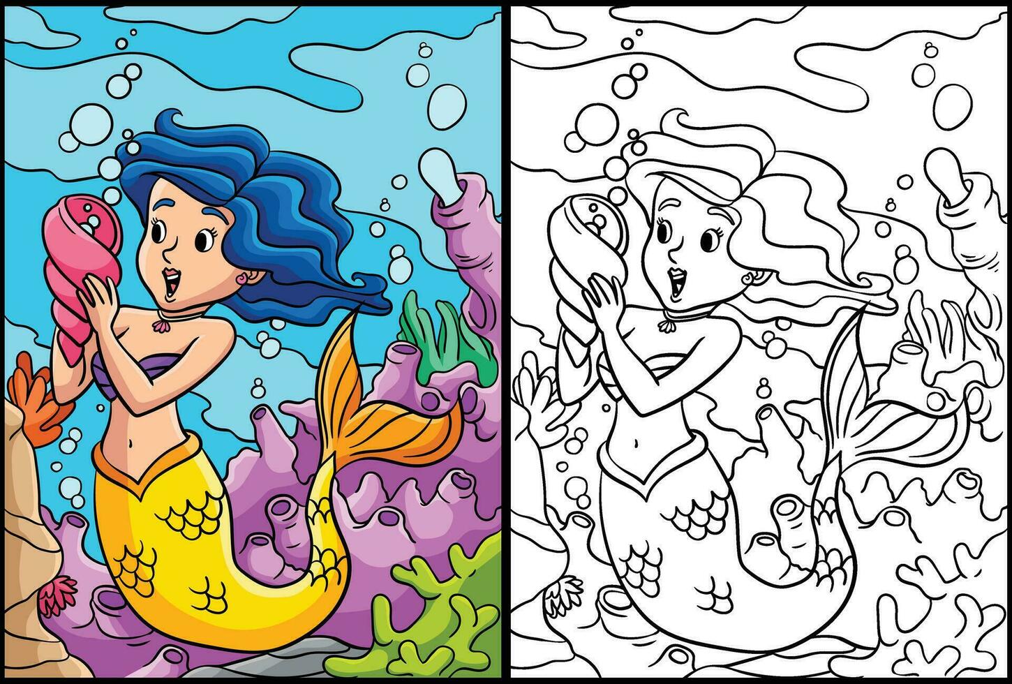 sirena participación espiral cáscara colorante ilustración vector