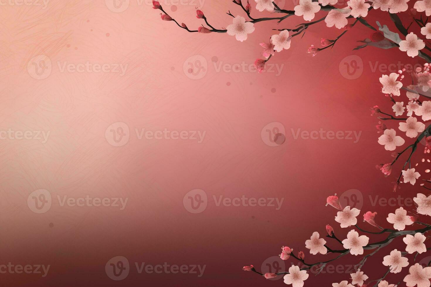 AI generated Chinese New Year Background. Pink Blooming Sakura Branches  Backdrop. Oriental natural pattern with chinese cloud decoration banner design in vintage style AI Generative. photo