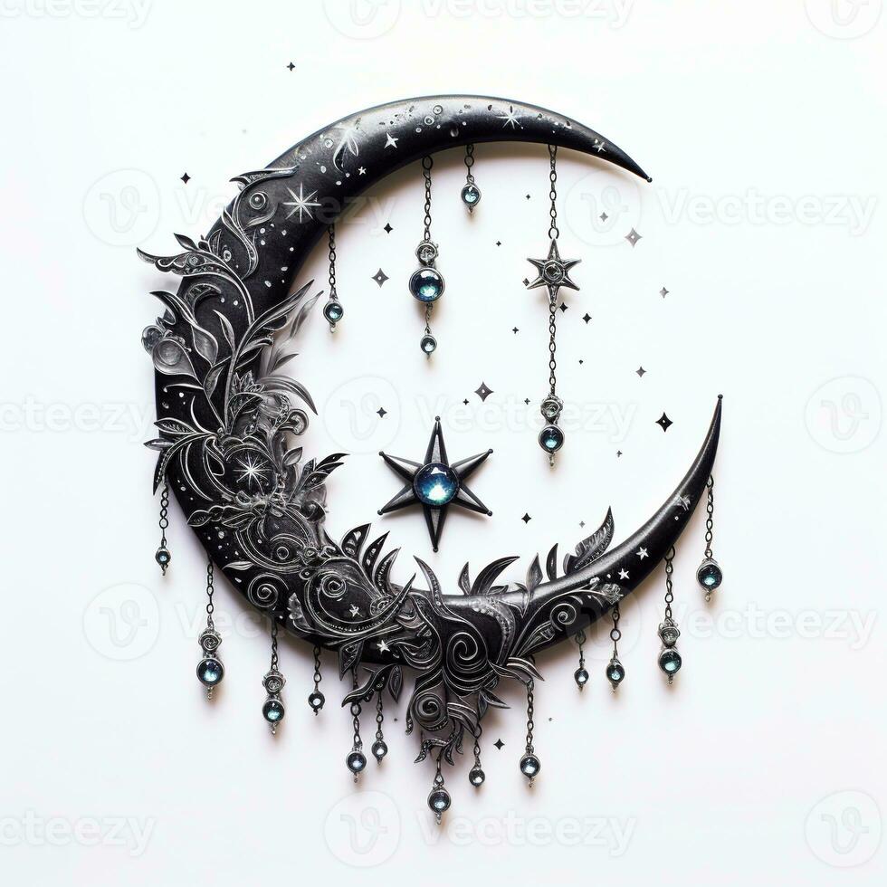 AI generated a crescent with stars drawing on a white background AI Generative photo