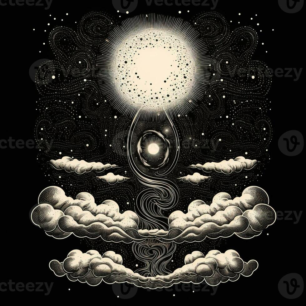 AI generated Magical sun for astrology, celestial alchemy. Heavenly art for the zodiac, tarot, device of the universe AI Generative photo