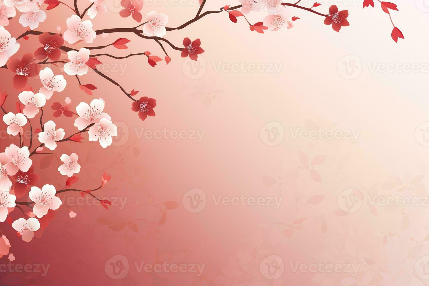 AI generated Chinese New Year Background. Pink Blooming Sakura Branches  Backdrop. Oriental natural pattern with chinese cloud decoration banner design in vintage style. AI Generative photo