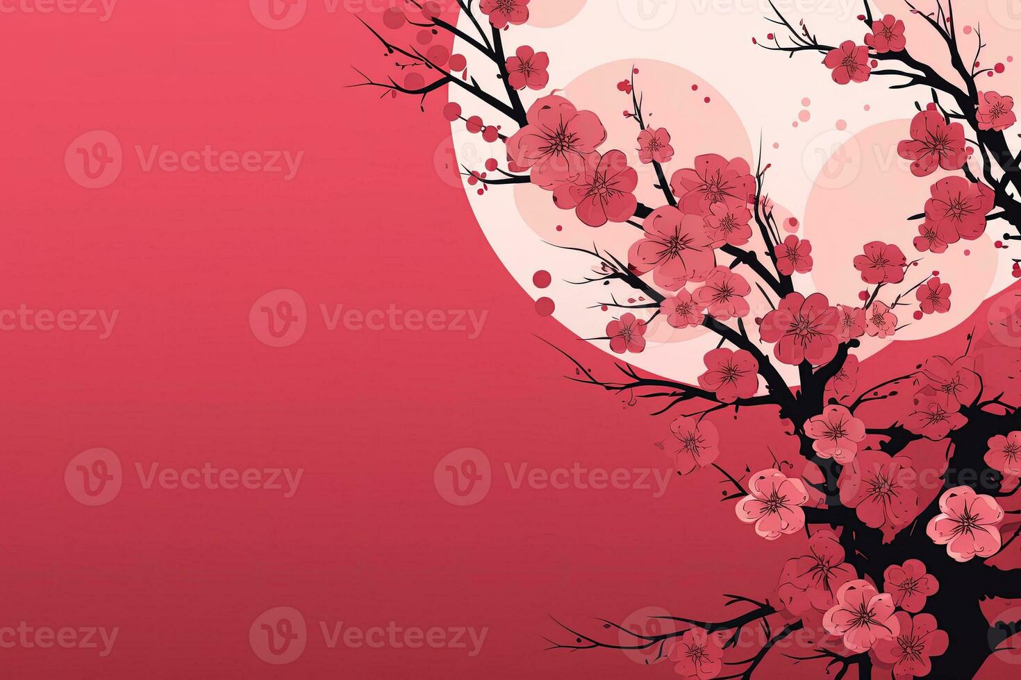 AI generated Chinese New Year Background. Pink Blooming Sakura Branches  Backdrop. Oriental natural pattern with chinese cloud decoration banner design in vintage style. AI Generative photo