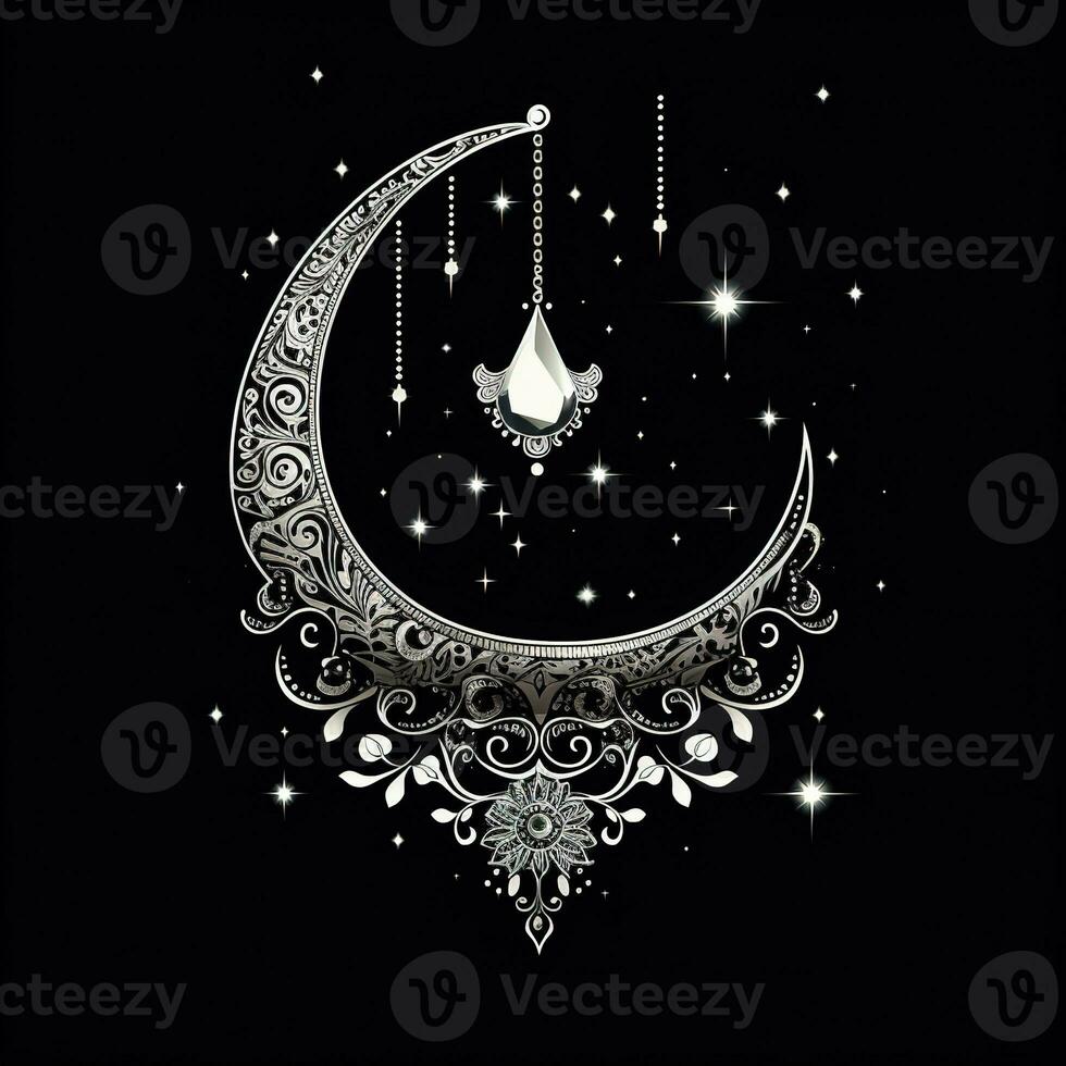 AI generated a crescent with stars drawing abstract moon silhouette. Boho celestial illustration AI Generative photo
