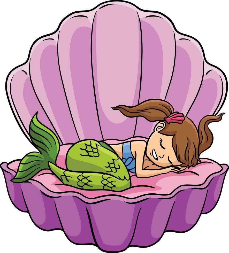 Sleeping Mermaid in a Clam Shell Cartoon Clipart vector