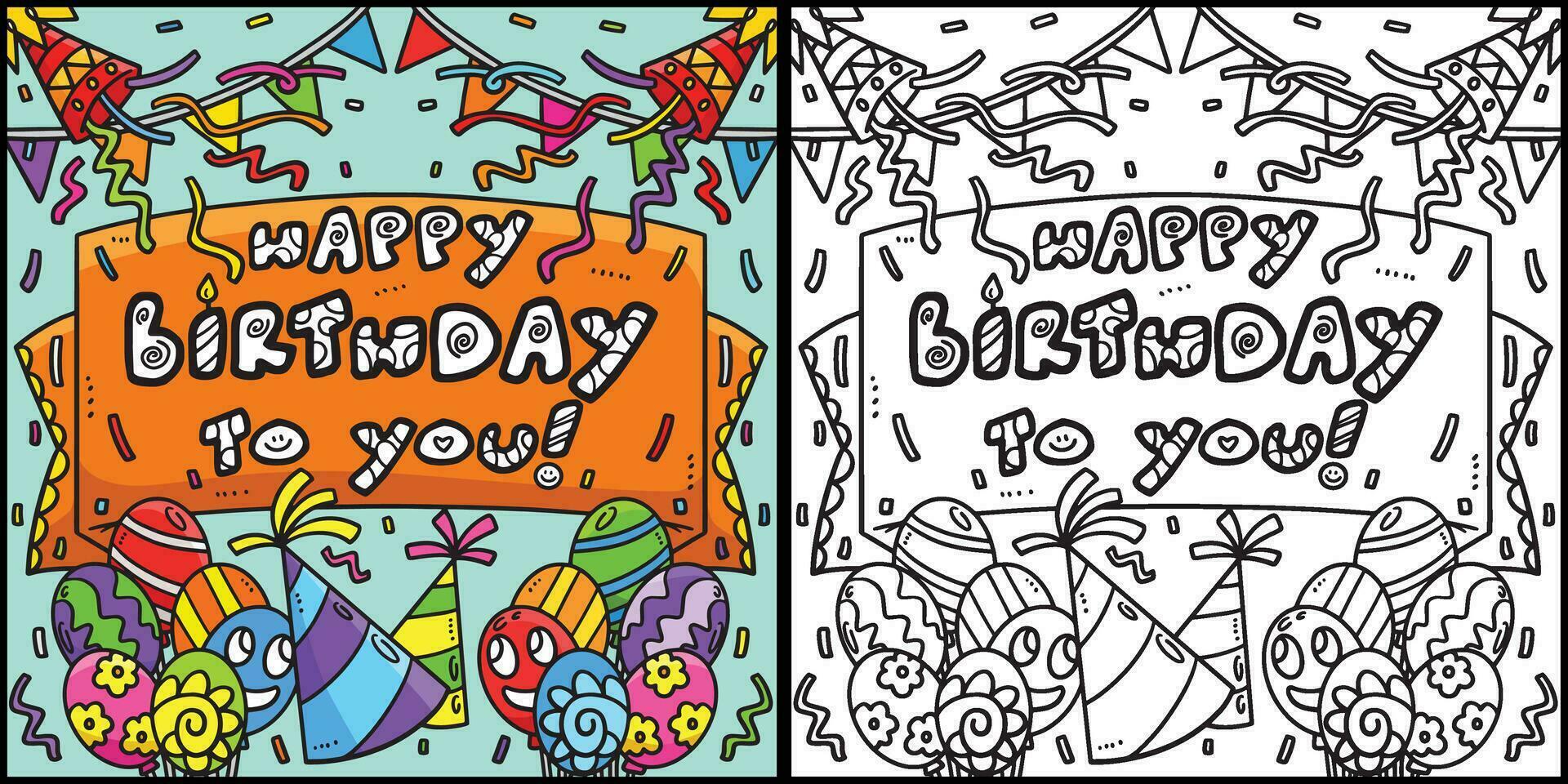 Happy Birthday To You Banner Coloring Illustration vector