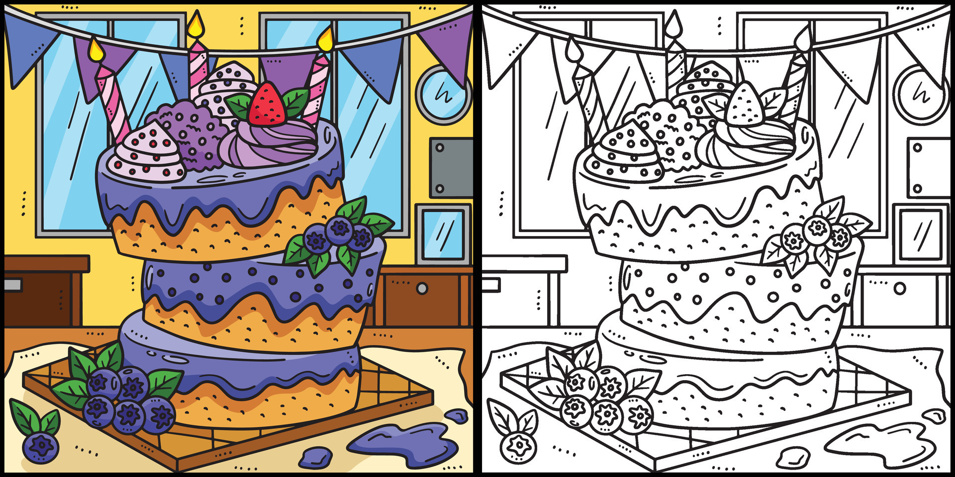 Birthday Cake Coloring Page Colored Illustration 35887928 Vector Art at