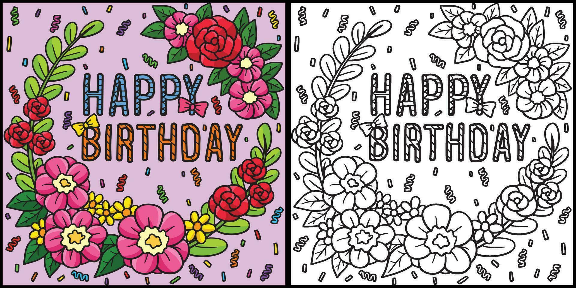 Happy Birthday with a Flower Wreath Illustration vector