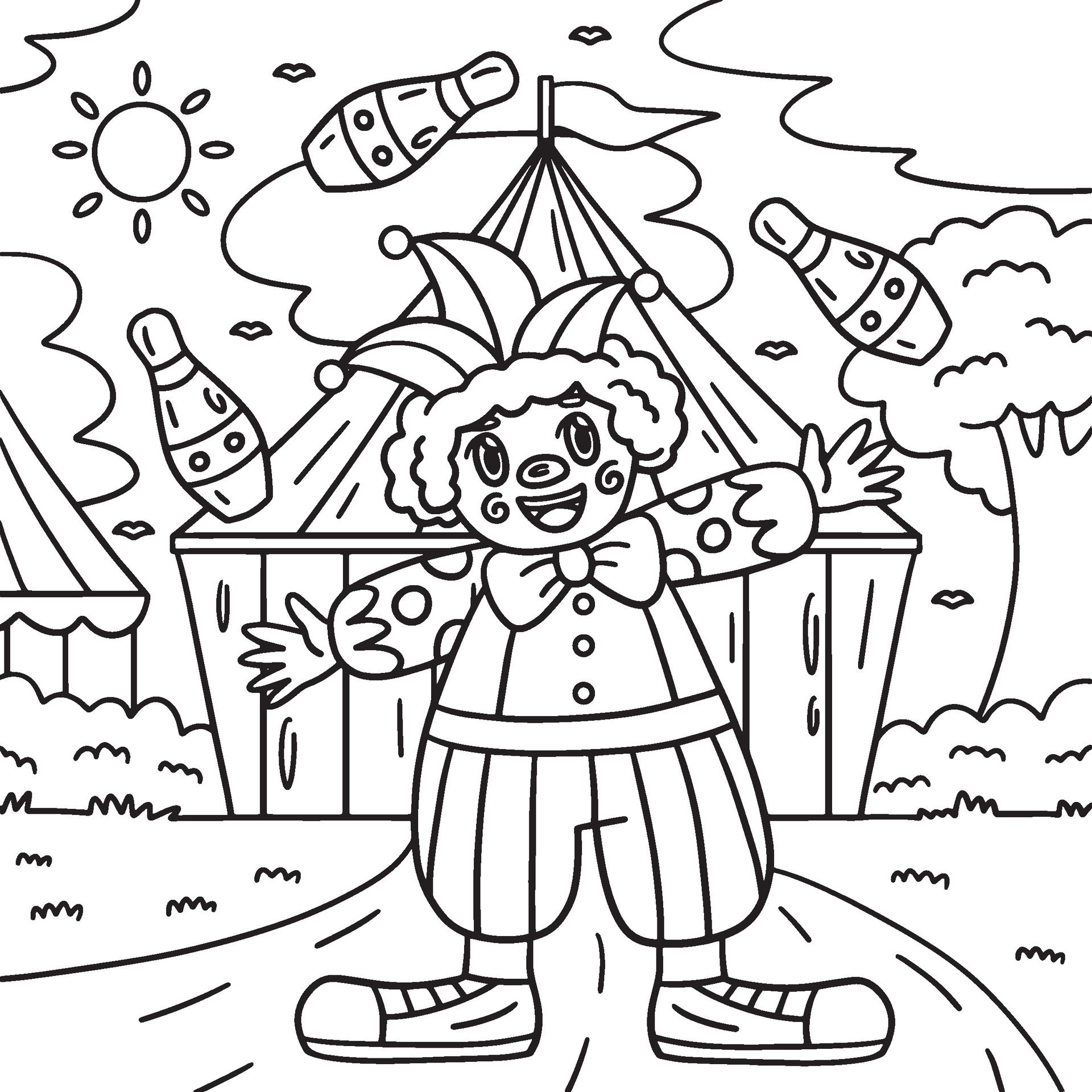 Circus Clown Juggling Pins Coloring Page for Kids 35887972 Vector Art