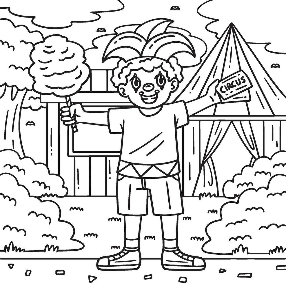 Circus Child in Clown Makeup Coloring Page vector