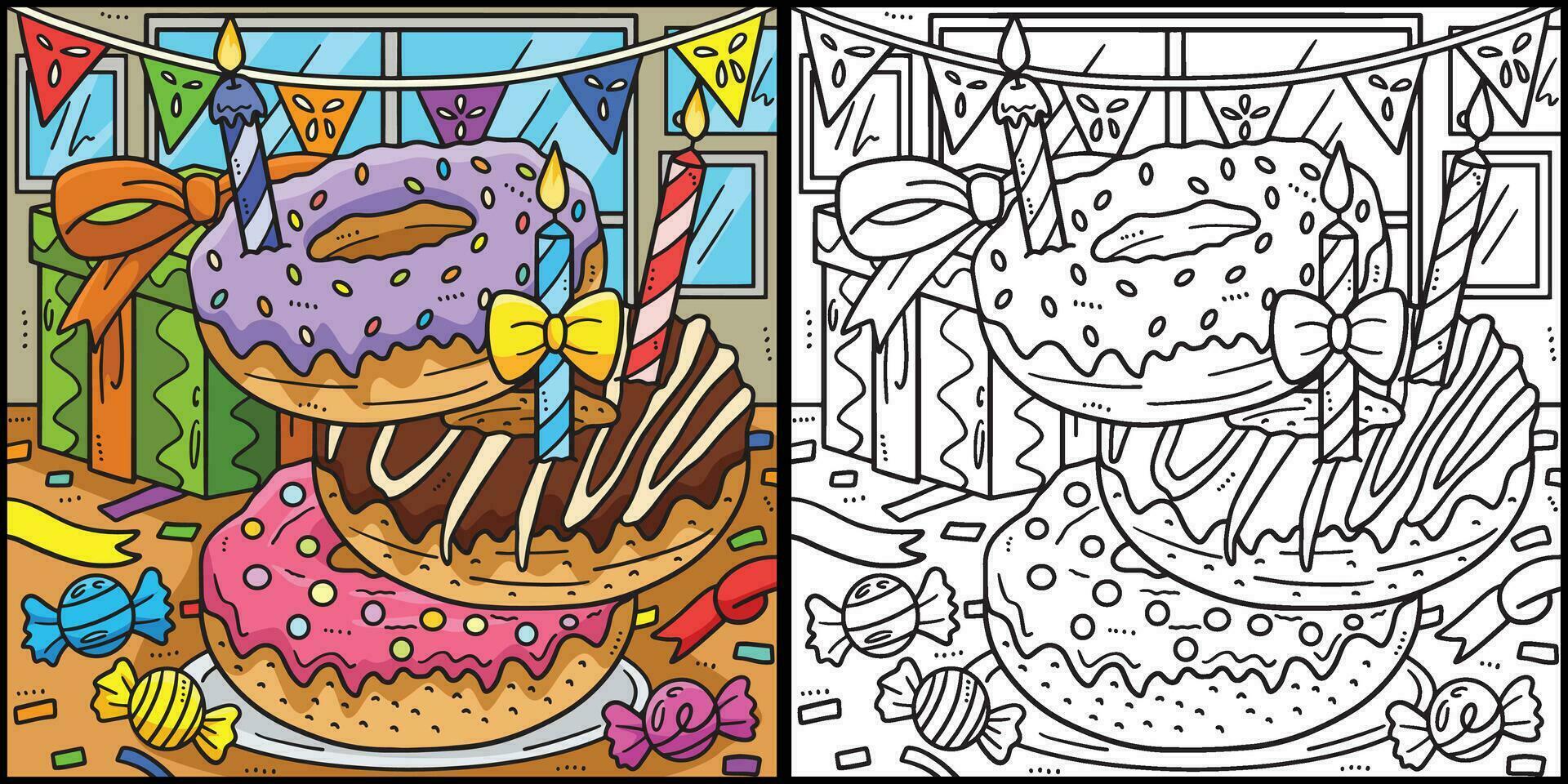 Birthday Stack of Donuts with Candle Illustration vector