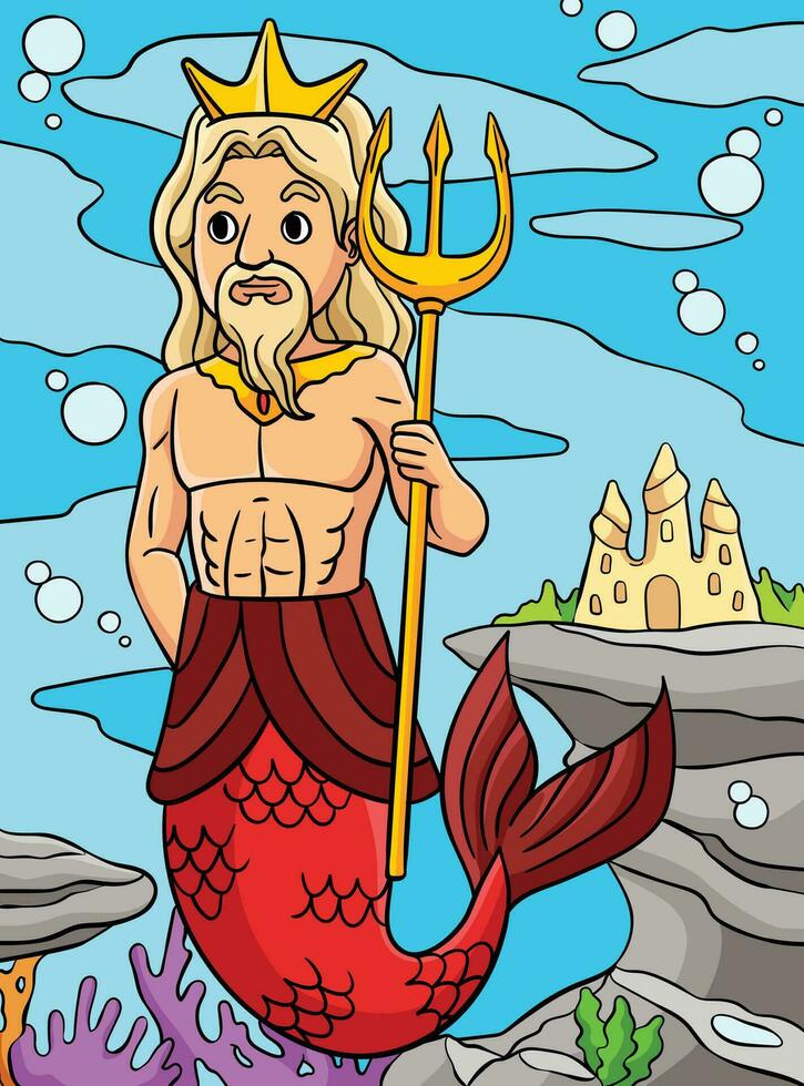 Merman King Colored Cartoon Illustration vector