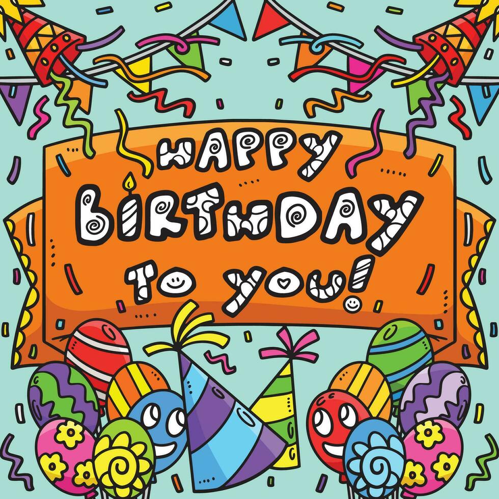 Happy Birthday To You Banner Colored Cartoon vector